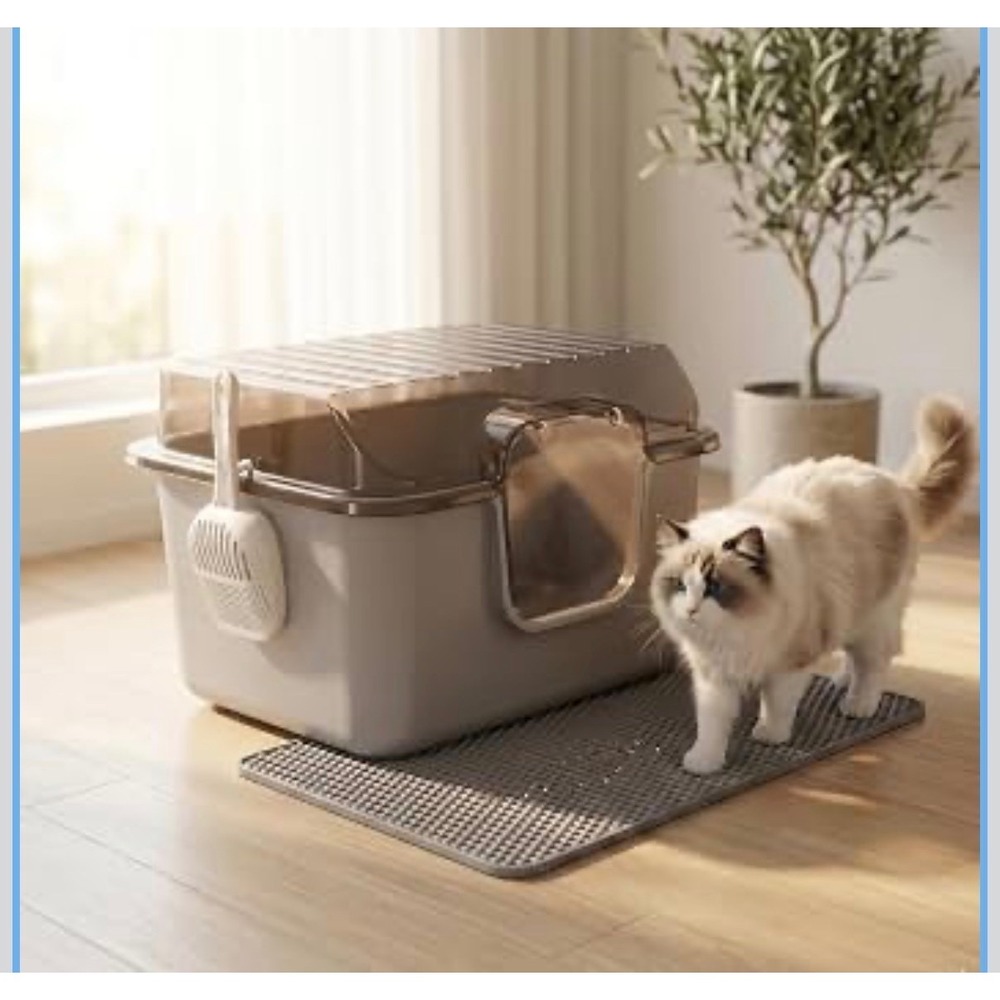 Extra Large Hooded Cat Litter Box Enclosed Pan Mat Scoop High Sided Indoor